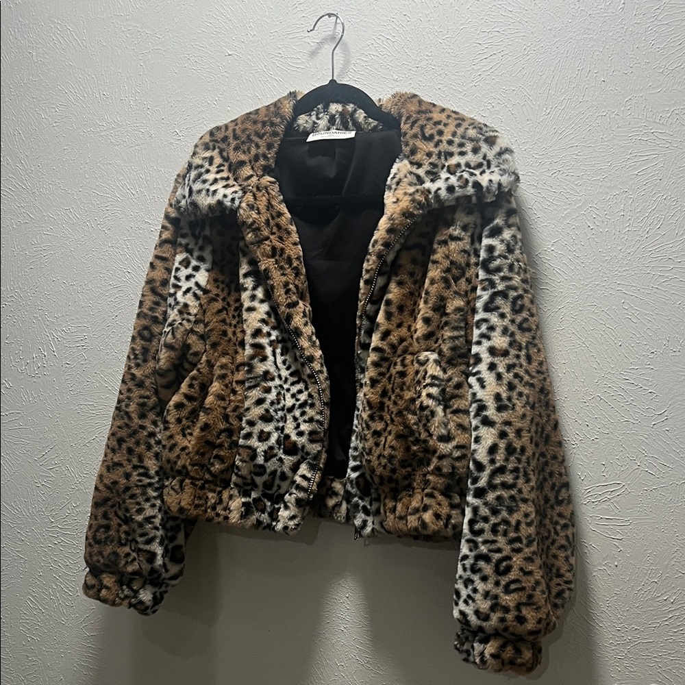 No Boundaries Animal Print Faux Fur Cropped Jacket